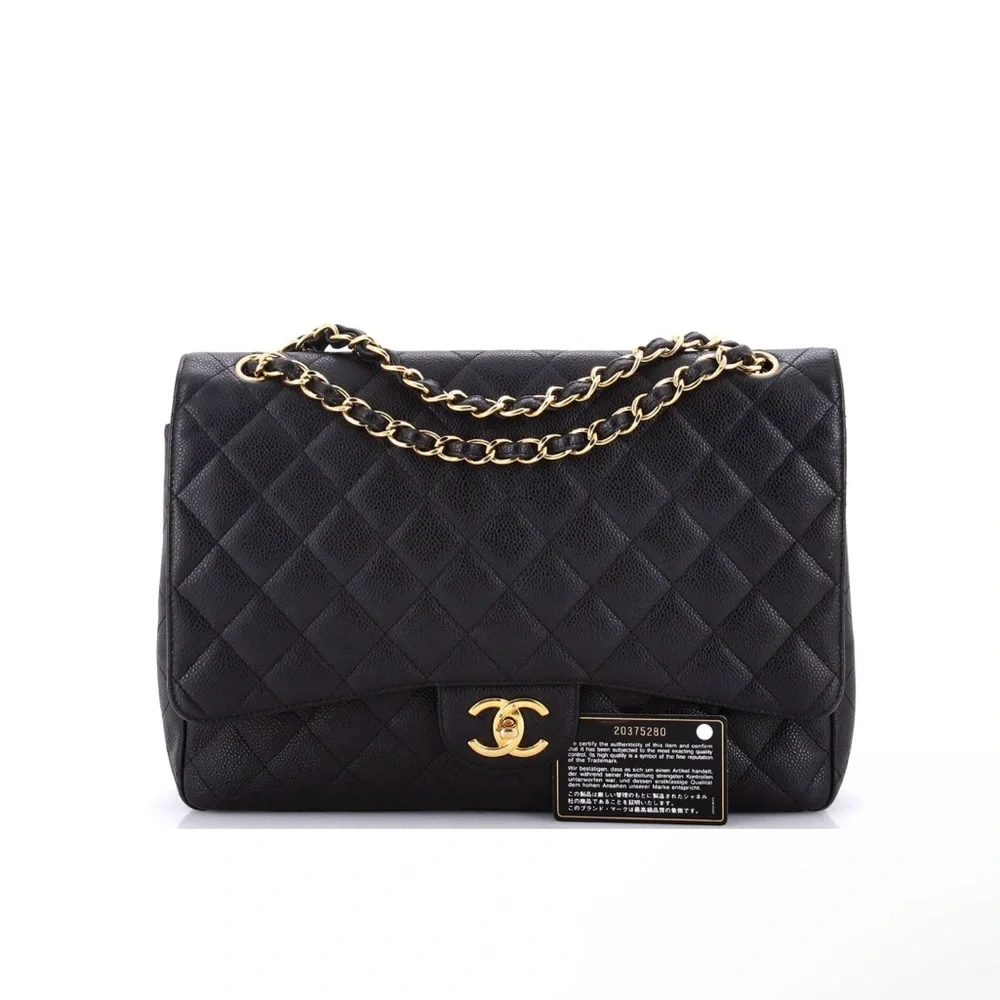Chanel Black Quilted Leather Bag- caviar maxi in gold details (2014-2015) - Picture 2 of 11